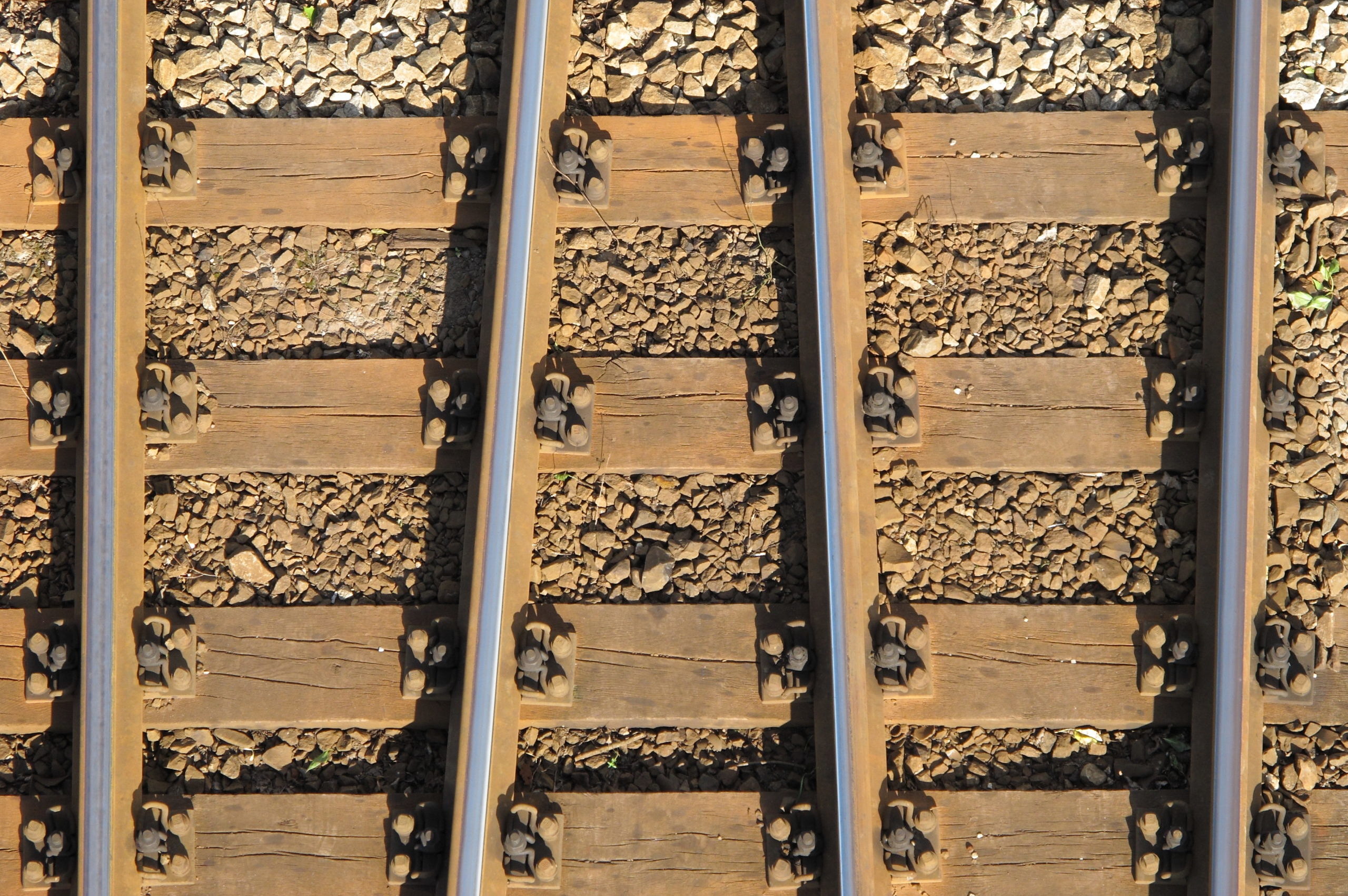 wooden railroad ties from overhead