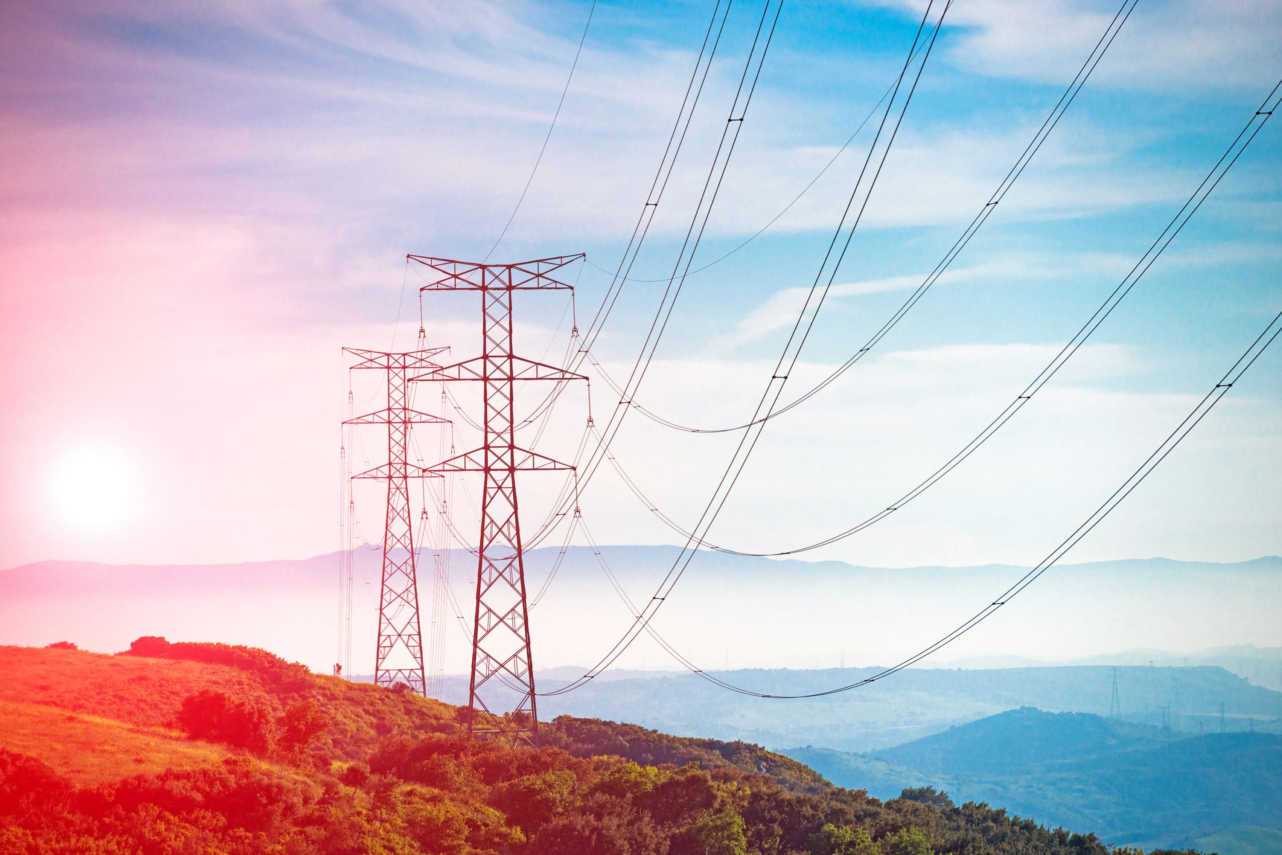 Transmission and distribution lines above mountains